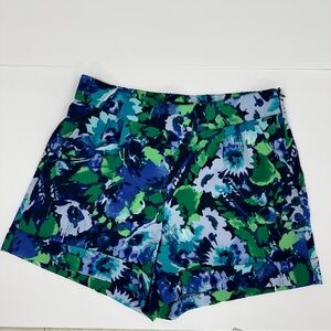 7th AVENUE NY&C Floral Blue Green Abstract Print Shorts with Cuff womens size 12
